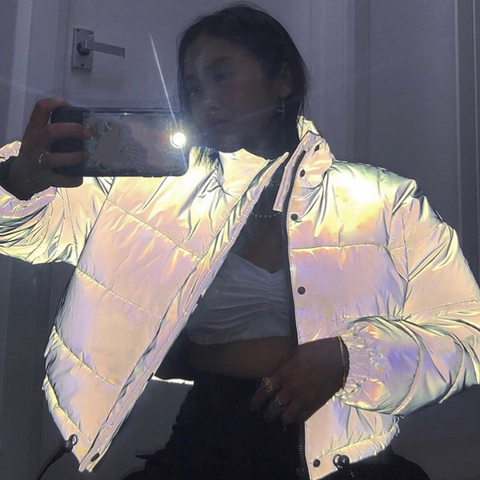 Winter New Reflective Short Coat Thickening Luminous Coat jacket Night Reflective Sports Women's Solid Color Casual Street Wear ► Photo 1/6