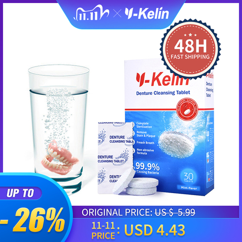 Y-Kelin Denture Cleansing Tablet 32 Tabs Denture Cleanser  Pills  Whitening  Remove Plaque Antibacteria ► Photo 1/6