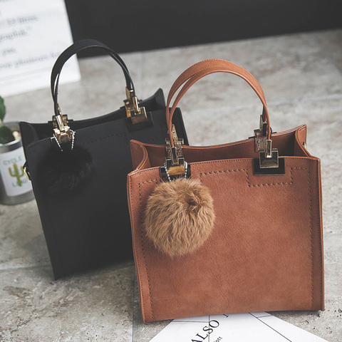 NEW HOT SALE Handbag Women Casual Tote Bag Female Large Shoulder  High Quality Suede Leather Handbag With Fur Ball ► Photo 1/6