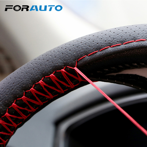 FORAUTO Braid On Steering Wheel Car Steering Wheel Cover With Needles and Thread Artificial Leather Diameter 38/40cm Car-styling ► Photo 1/6