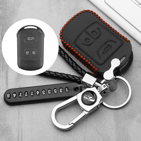 Leather Car Key Case Shell For Chery Tiggo 3 5 Chery ARRIZO 3 7 Chery E3 E5 Bonus 3 Buttons Smart Remote Fob Cover Keychain Bag ► Photo 1/6