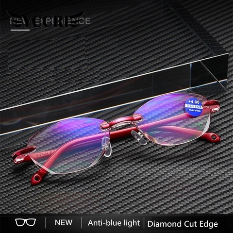 2022New Reading Glasses Women Frameless Diamond Trimming Presbyopic Glasses Anti Blue okulary Super Light Reading Glasses oculos ► Photo 1/6