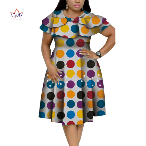 New Bazin Riche African Ruffles Collar Dresses for Women Dashiki Print Pearls Dresses Vestidos Women African Clothing WY4401 ► Photo 1/6