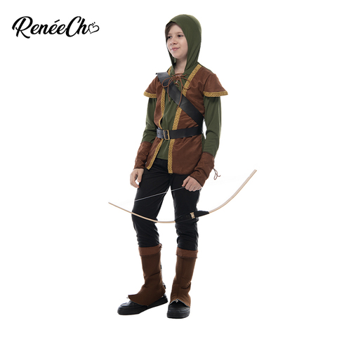 Reneecho Robin Hood Child Costume Boys Prince of Thieves Archer Costume Green Fancy Dress Halloween Costume Outfit ► Photo 1/6