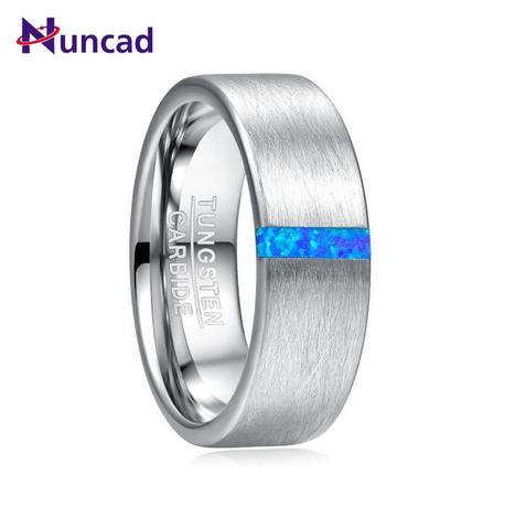 2022 Nuncad 8mm Width Men's Ring Wedding Band Engagement Ring Inlaid Blue Opal Surface Brushed Tungsten Carbide Ring ► Photo 1/4