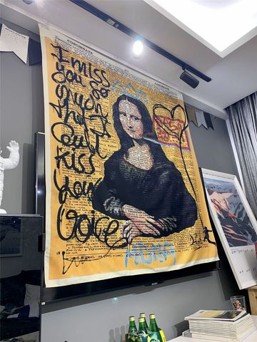 Mona Lisa Graffiti Tapestry Wall Hanging Bohemian Beach Mat Polyester Blanket Yoga Mat Home Bedroom Art Carpet ► Photo 1/5