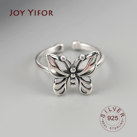 Real 925 Sterling Silver Geometric butterfly vintage Adjustable Ring Minimalist Fine Jewelry For Women Party Gift ► Photo 1/6