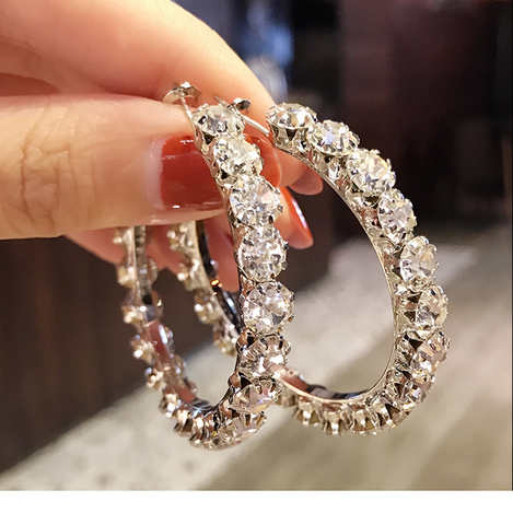 Luxury Female Big White Round Hoop Earrings Fashion Gold Color Color Wedding Earrings Double Zircon Stone Earrings For Women ► Photo 1/6