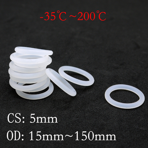 10pcs VMQ O Ring Seal Gasket CS 5mm OD 15 ~ 150mm Silicone Rubber Insulated Waterproof Washer Round Shape White Nontoxi ► Photo 1/4