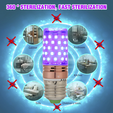 E27 UV Disinfection Lamp 60 LED Sterilizer Lamp Bulb LED UVC Germicidal Bulb Corn Lamp Home Hospital Disinfection Light Bulb ► Photo 1/6