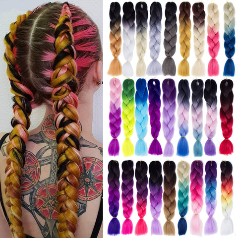 SHANGKE 100g 24 Inch Synthetic Braiding Hair Wholesale Ombre Multiple color mixing Hair Braids Jumbo Synthetic Hair pigtails ► Photo 1/6