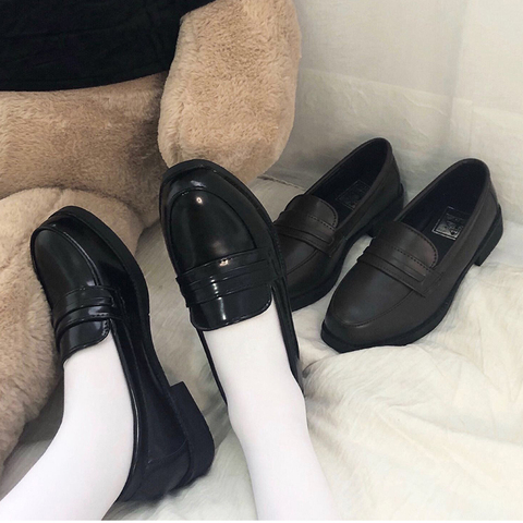 Retro Style Japanese Student Shoes Girl Lolita JK Commuter Uniform Shoes PU Leather Block Heels Loafers Shoes ► Photo 1/6
