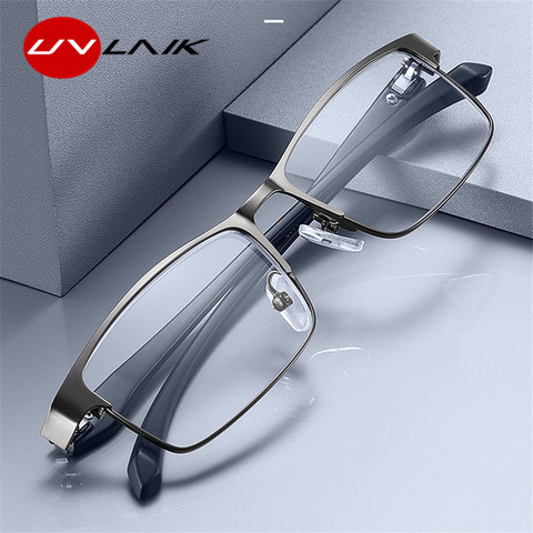 UVLAIK Fashion stainless steel Men Business Blue Light Reading Glasses Non Spherical Retro Hyperopia Prescription Eyeglasses ► Photo 1/6