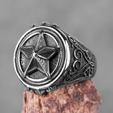 Stainless Steel Men Rings Pentagram Star Carved Punk Rock Hip Hop for Biker Male Boyfriend Jewelry Creativity Gift Wholesale ► Photo 1/6