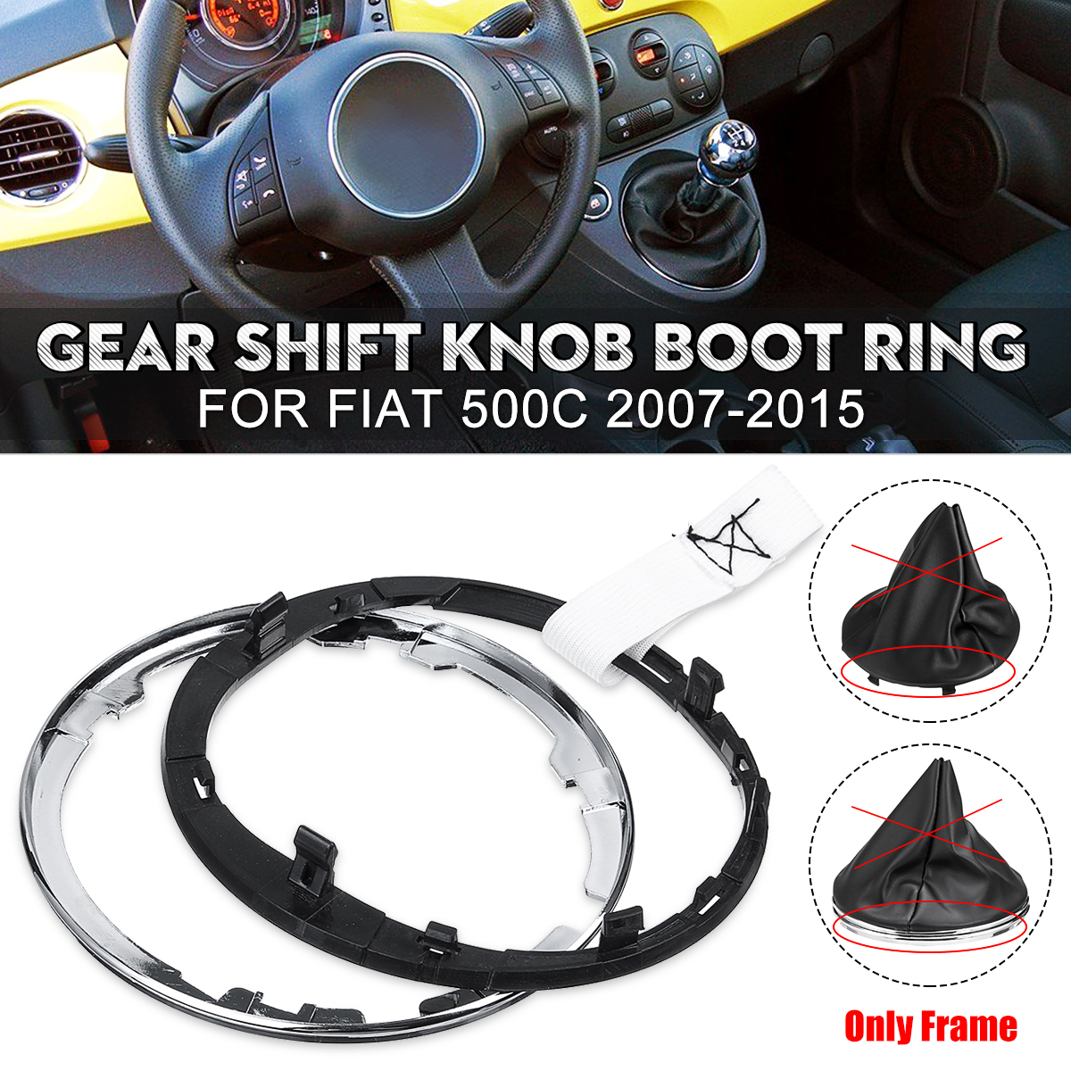 Plastic Car Gear Gaiter Boot Cover Ring Gear Shift Knob Stick Lever Frame For Fiat 500 500c 2007-2015 ► Photo 1/6