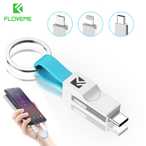 FLOVEME 3 in 1 Portable Mini Keychain USB Cable Micro USB Type C For iPhone 12 Mini Pro Max 11 XR 8 Data Charging Cable 2022 New ► Photo 1/6