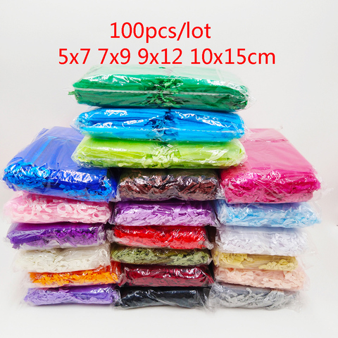 100pcs Organza Bag 5x7 7x9 9x12 10x15cm Jewelry Packaging Organza Bags Wedding Party Gift Bag Pouch Birthday Christmas Gift Bags ► Photo 1/6