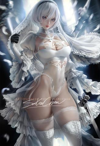 Custom made NieR:Automata Cosplays Fanart 2B Cosplay Costume YoRHa No 2 Type B bride wedding dress sexy dress female ► Photo 1/6