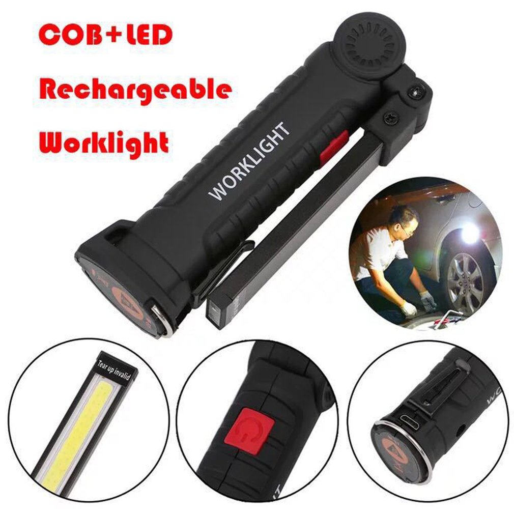 LED Work Light COB Inspection Lamp Magnetic Torch USB Rechargeable Folding Torch 
