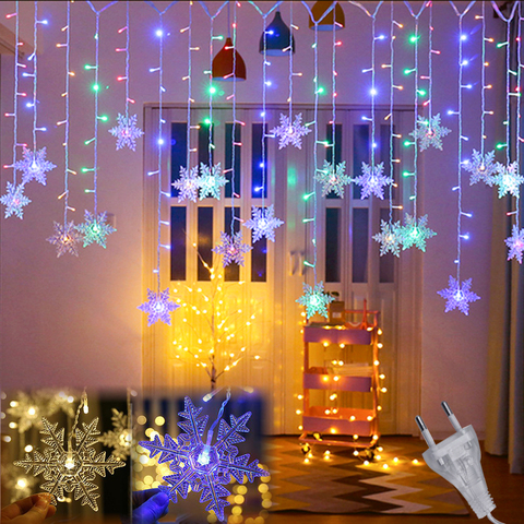 3.5M New Christmas Curtain Snowflake Decoration LED String Lights 2022 Flashing Lighting Curtain Light Waterproof Outdoor Party ► Photo 1/6