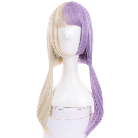 long synthetic straight buckle wig with bang  light purple Beige Two-tone wig  high temperature fiber for women cosplay party ► Photo 1/6