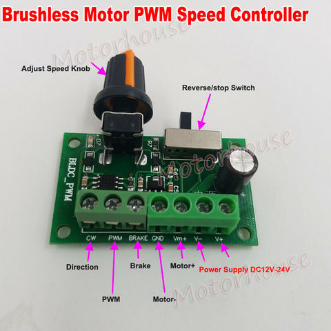 DC 12V-24V Adjustable Inner Driver BLDC PWM Brushless Motor Speed Controller With CW CCW Forward and reverse switch ► Photo 1/2