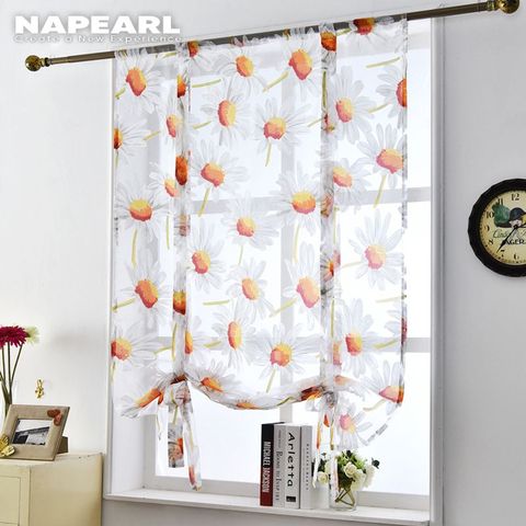 NAPEARL Floral Roman Curtains Kitchen Door Panel Tulle Short Window Modern Voile Sheer Flower Style ► Photo 1/6