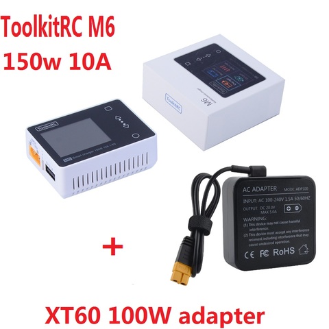 In Stock ToolkitRC M6 Servo Tester Tool 150w 10A DC Output 1-6s Color Screen Multi-function Charger with XT60 100W adapter ► Photo 1/6