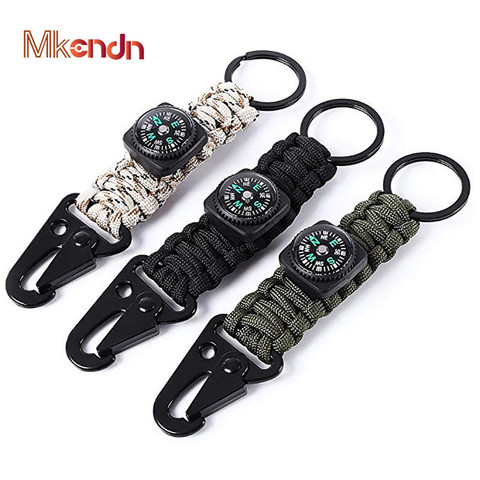 MKENDN Men Women Umbrella Rope Compass Climb Keychain Tactical Survival Tool Carabiner Hook Cord Backpack Buckle Outdoor Style ► Photo 1/6