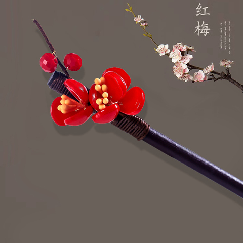 muylinda Plum Blossom Wood Hair Stick Vintage Crystal Flower  Hair Pins Accessories Women Banquet Hair Jewelry ► Photo 1/6