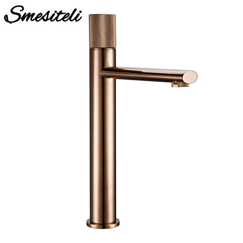 Smesiteli Rose Gold Bathroom Brass Basin Faucet Single Handle Hole Deck Cold And Hot Water Mixer Tall Tap ► Photo 1/6