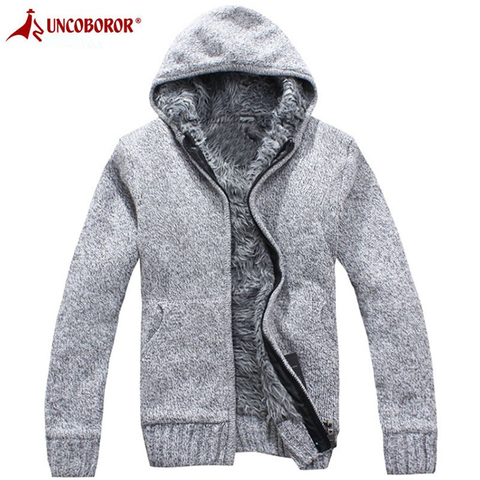 Jacket Men Thick Velvet Hooded Fur Jackets Mens Winter Padded Casual Knitted Sweater Cardigan Coats Outwear Sweatshirts Parkas ► Photo 1/6