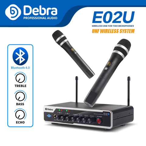 Debar E02U professional wireless microphone system, 2 handheld with Bluetooth and reverb, for family parties, small activities ► Photo 1/6