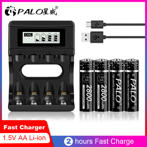 PALO 1.5V AA Li-ion Batteries Rechargeable Battery Charger With Smart LCD Light Fast Charger Lithium Bateria For Flashlight ► Photo 1/6