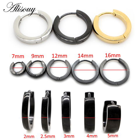 Alisouy 2PC Hip Hop Gold Hoop Earring Women Fashion Black Silver Color Punk Ear Rings Men Circle Earrings Hoops Jewelry Unisex ► Photo 1/6