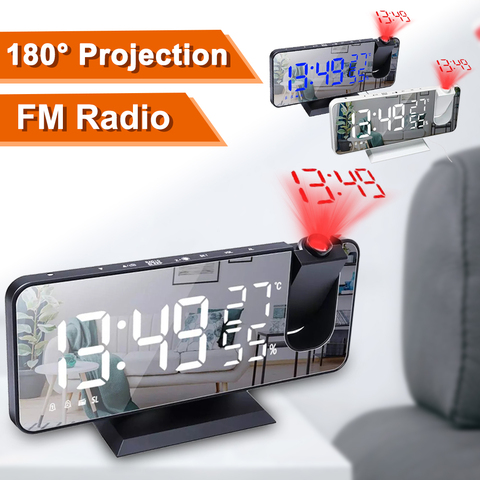 LED Digital Projection Alarm Clock Table Electronic Alarm Clock with Projection FM Radio Time Projector Bedroom Bedside Clock ► Photo 1/6