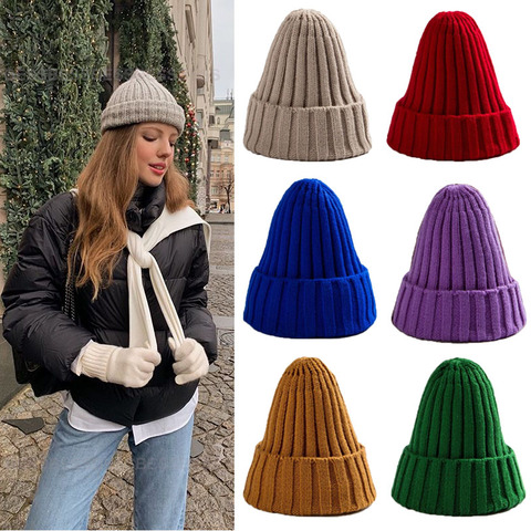 Winter Knitted Hat For Women Acrylic Beanie Unisex Elastic Warm Hip Hop Cap Soft Baggy Bonnet шапка женская Wholesale ► Photo 1/6
