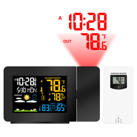 Projection Alarm Clock Weather Station Colorful Backlight With Outdoor Sensors Humidity in/outdoor Temperature Time Projector ► Photo 1/6