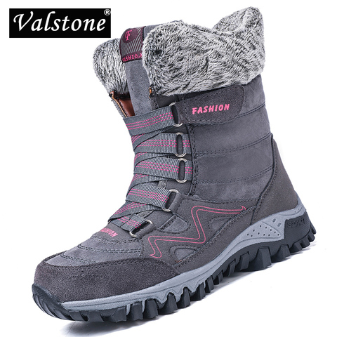 Valstone Winter Women's Snow boots Warm Mid-calf Shoes for Cold weather outdoor plush shoes Anti-skid Lady winter sneakers Grey ► Photo 1/6