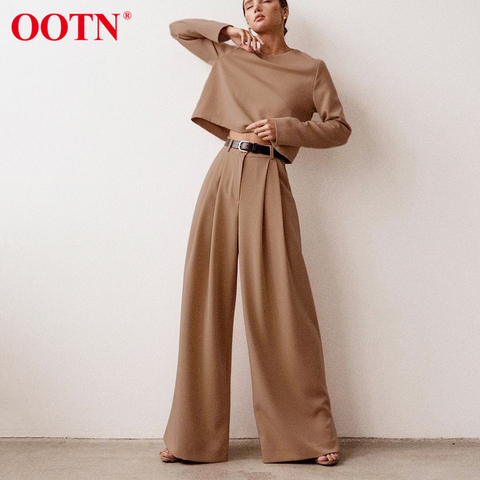 OOTN Street High Waist Wide Leg Pants Plus Size Women Solid Loose Streetwear Khaki Trousers Female Elegant Long Pants Spring ► Photo 1/6