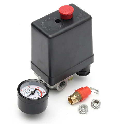 1/4'' BSP 4 Port 12 Bar Single-phase Air Compressor Pressure 0-175 PSI Switch Control Valve  Safety Valve Pressure Gauge ► Photo 1/6