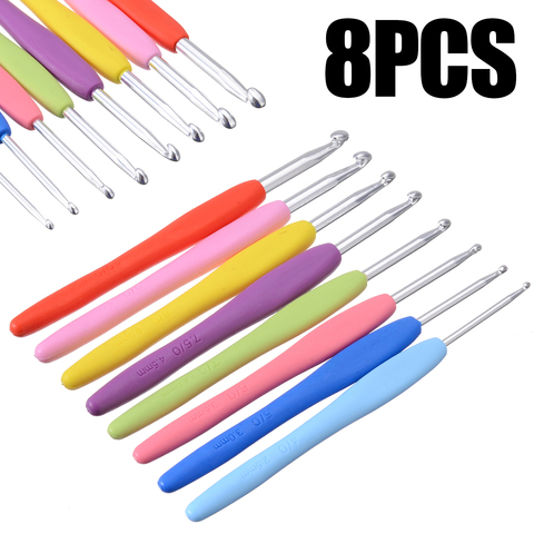 8Pcs/Set Multicolor Soft Handle Aluminum Crochet Hook Knitting Needles Kit Sweater Scarf Sewing Needles Knitting Tools ► Photo 1/6