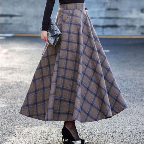 Plus Size 3XL High Waist Skirts faldas mujer moda 2022 Women Maxi Wool Skirt Elastic Waist Elegant Office Lady Long Plaid Skirts ► Photo 1/6