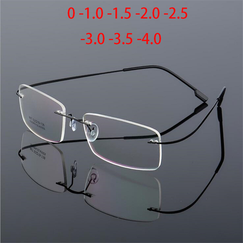 -1.0 -1.5 To -4.0 Ultralight Coating Frameless Finished Myopia Glasses Men Women Rimless Stainless Steel Leg Nearsight Glasses ► Photo 1/6