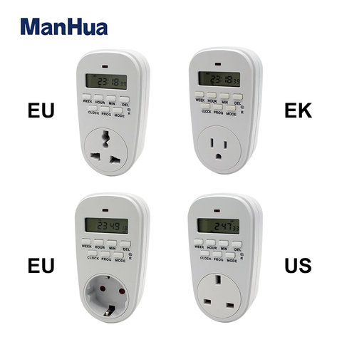 Manhua Electronic Digital Timer Switch EU/US/UK Plug Timer Outlet 230V 50HZ 24 Hour Cyclic Programmable Timing Socket ► Photo 1/6