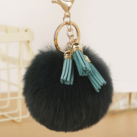 Faux Fur Ball Leather Tassel Key Chain Women Pompom Car Key Ring Fashion Handbag Backpack Hairball Pendant Keychain Accessories ► Photo 1/6