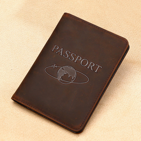 Vintage Crazy Horse Genuine Leather Men Passport Cover Travel Fit for Russia Passport Pouch Pasport Cover ► Photo 1/5