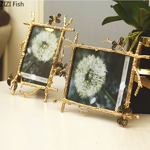6/7 Inch Nordic Vintage Metal Butterfly Photo Frame Family Portrait Nightstand Desktop Square Golden Picture Frames Home Decor ► Photo 1/6