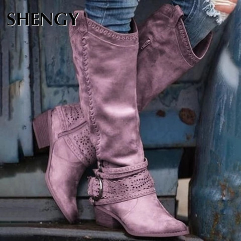 2022 Retro Women Zipper Tall Tube Leather Boots British Style Cosplay Shoes Office Ladies Causal Pattern Hollow Out Boots ► Photo 1/5