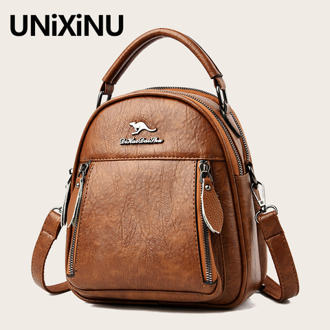 Vintage PU Leather Metal Decor Zip Front Classic Women's Backpack 2022 Multifunction Small Cross Body Bags Travel Backpacks ► Photo 1/6